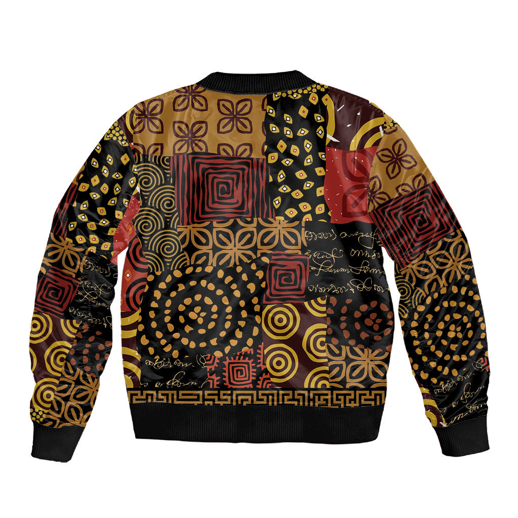 African American Quilt Inspired Sleeve Zip Bomber Jacket Earth Tone African Patchwork Motif