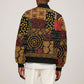 African American Quilt Inspired Sleeve Zip Bomber Jacket Earth Tone African Patchwork Motif