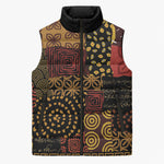African American Quilt Inspired Sleeveless Puffer Jacket Earth Tone African Patchwork Motif
