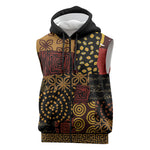 African American Quilt Inspired Sleeveless Zip Hoodie Earth Tone African Patchwork Motif