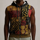 African American Quilt Inspired Sleeveless Zip Hoodie Earth Tone African Patchwork Motif