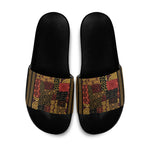 African American Quilt Inspired Slide Sandals Earth Tone African Patchwork Motif