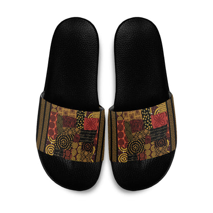 African American Quilt Inspired Slide Sandals Earth Tone African Patchwork Motif