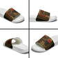 African American Quilt Inspired Slide Sandals Earth Tone African Patchwork Motif