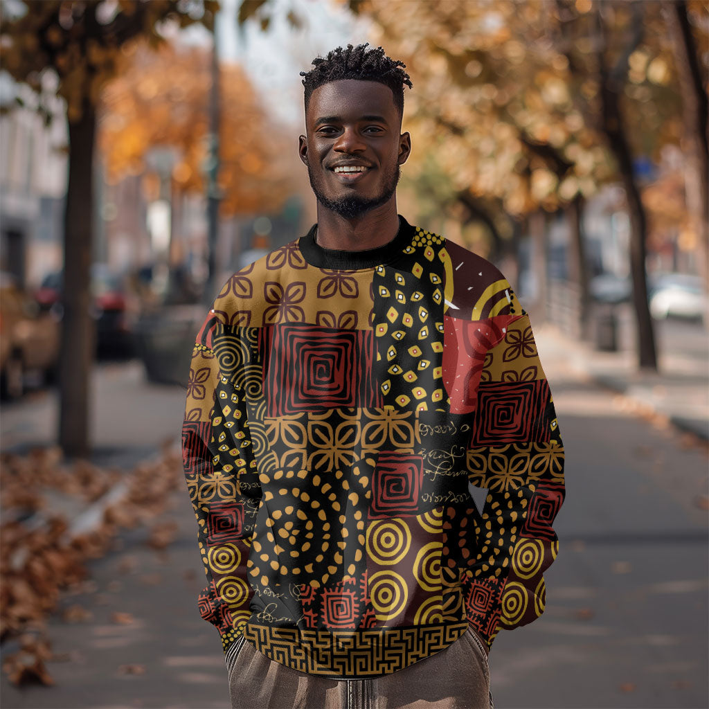 African American Quilt Inspired Sweatshirt Earth Tone African Patchwork Motif