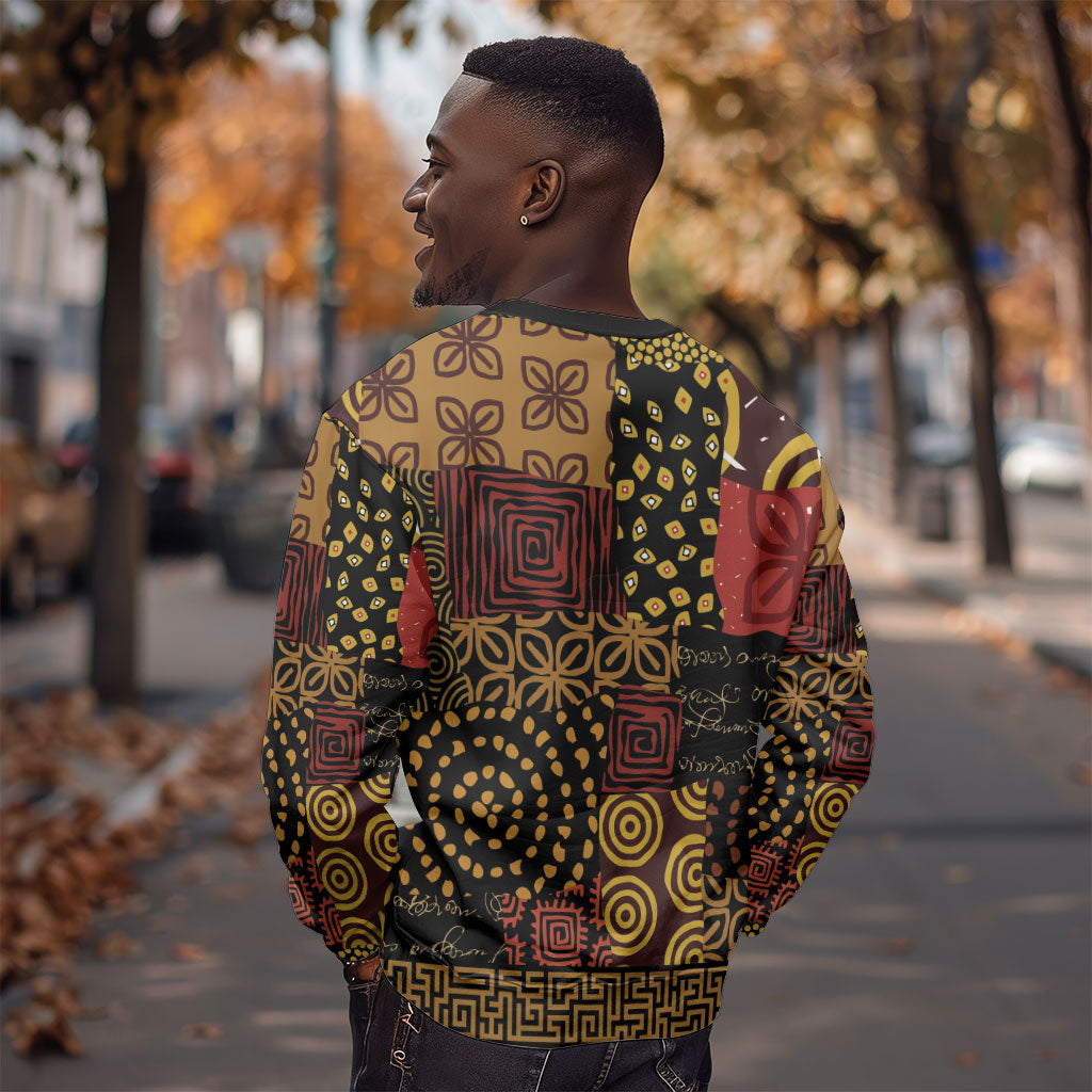 African American Quilt Inspired Sweatshirt Earth Tone African Patchwork Motif