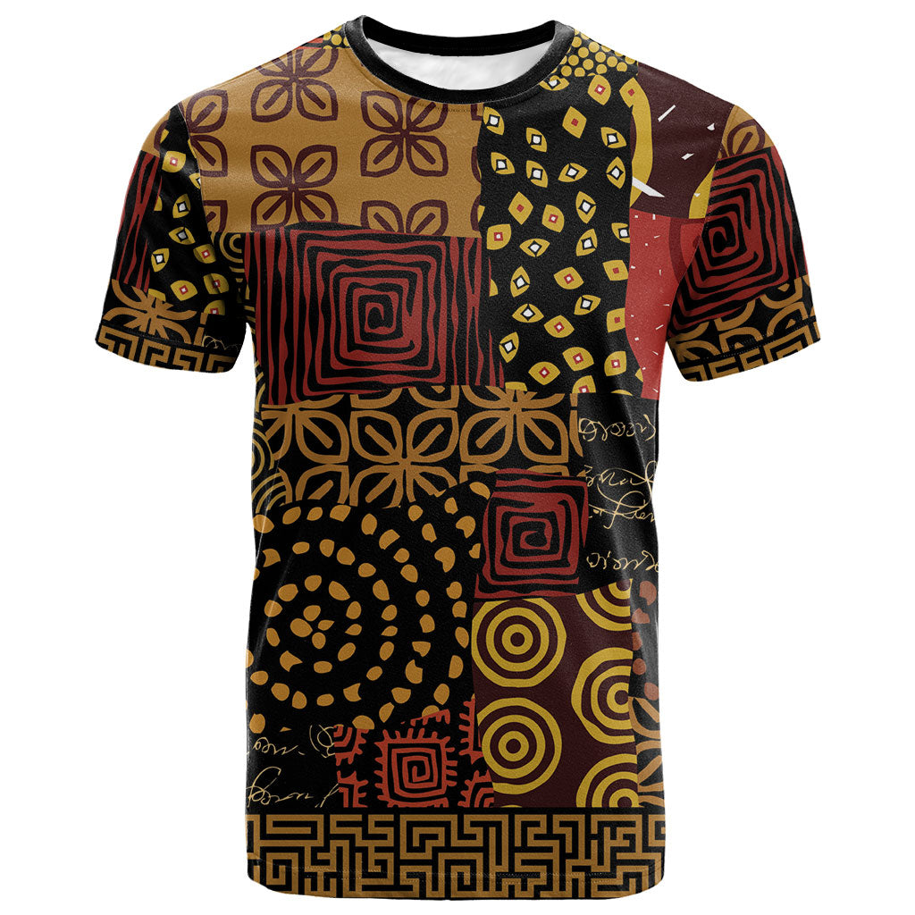 African American Quilt Inspired T shirt Earth Tone African Patchwork Motif