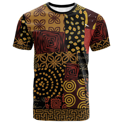 African American Quilt Inspired T shirt Earth Tone African Patchwork Motif