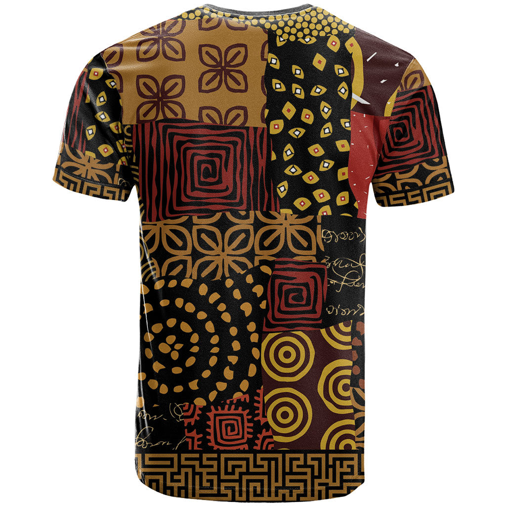 African American Quilt Inspired T shirt Earth Tone African Patchwork Motif