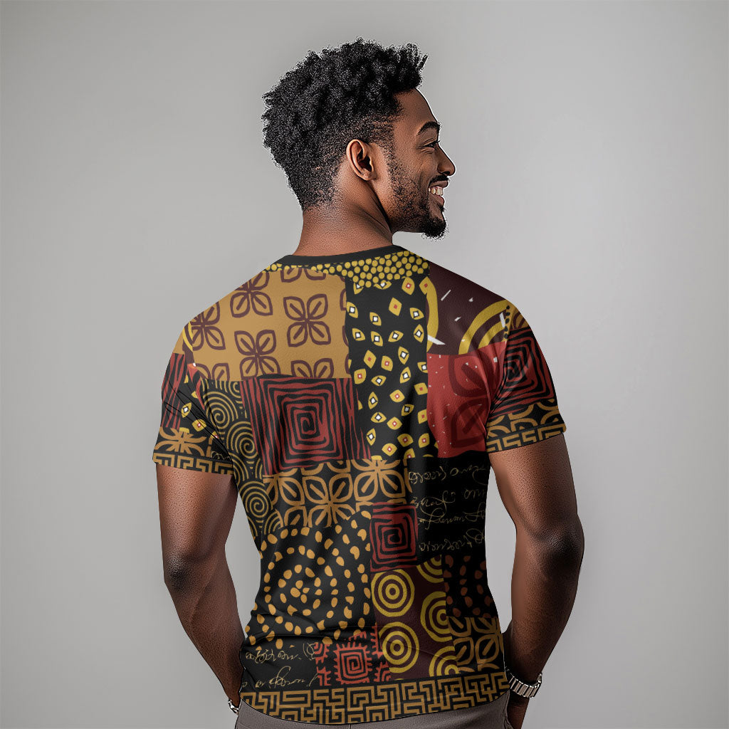 African American Quilt Inspired T shirt Earth Tone African Patchwork Motif