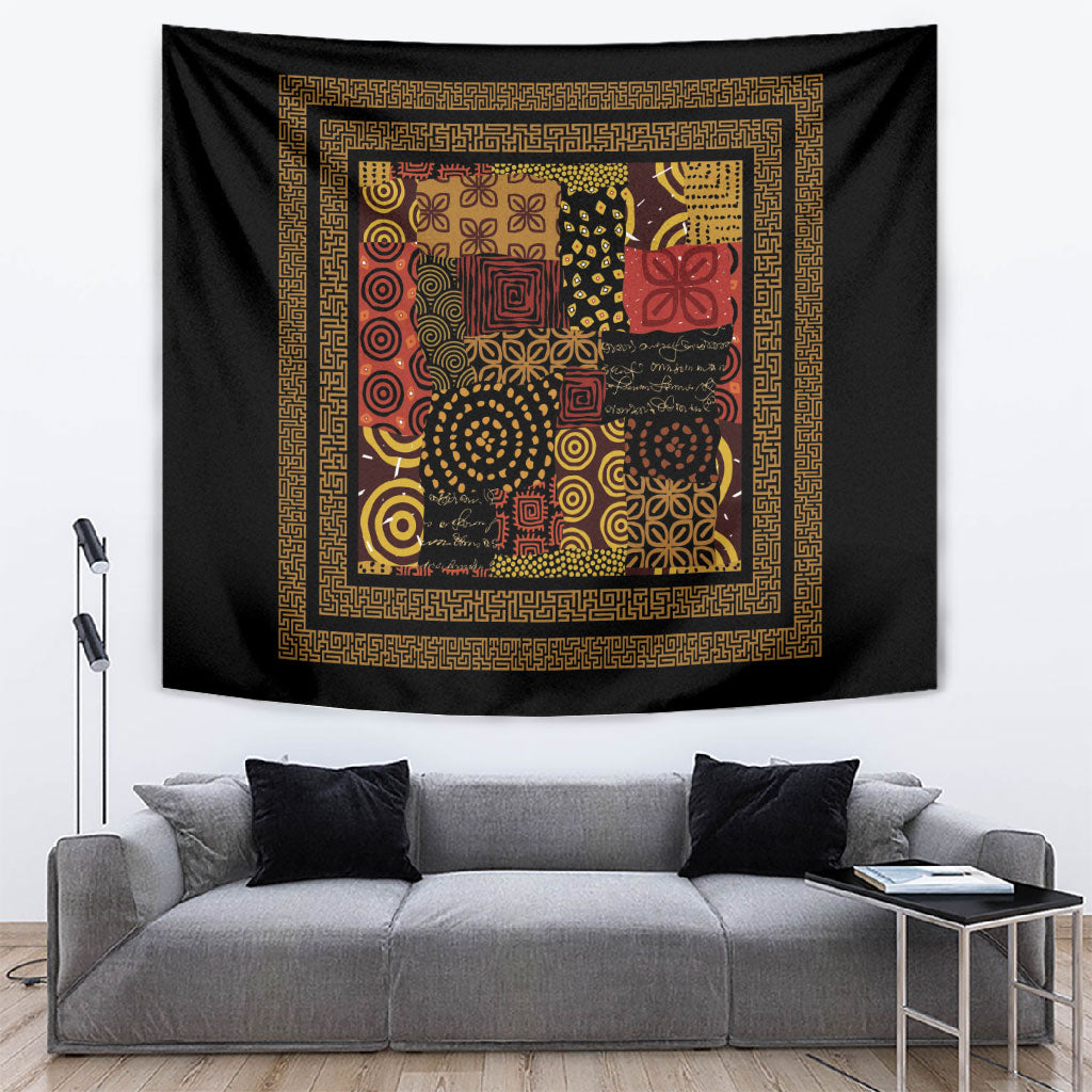 African American Quilt Inspired Tapestry Earth Tone African Patchwork Motif
