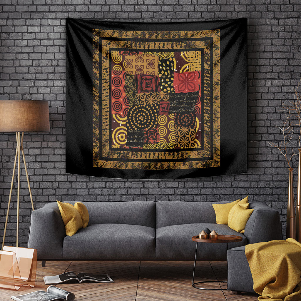 African American Quilt Inspired Tapestry Earth Tone African Patchwork Motif