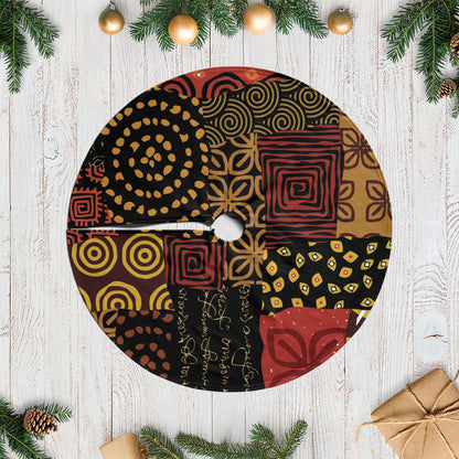 African American Quilt Inspired Tree Skirt Earth Tone African Patchwork Motif