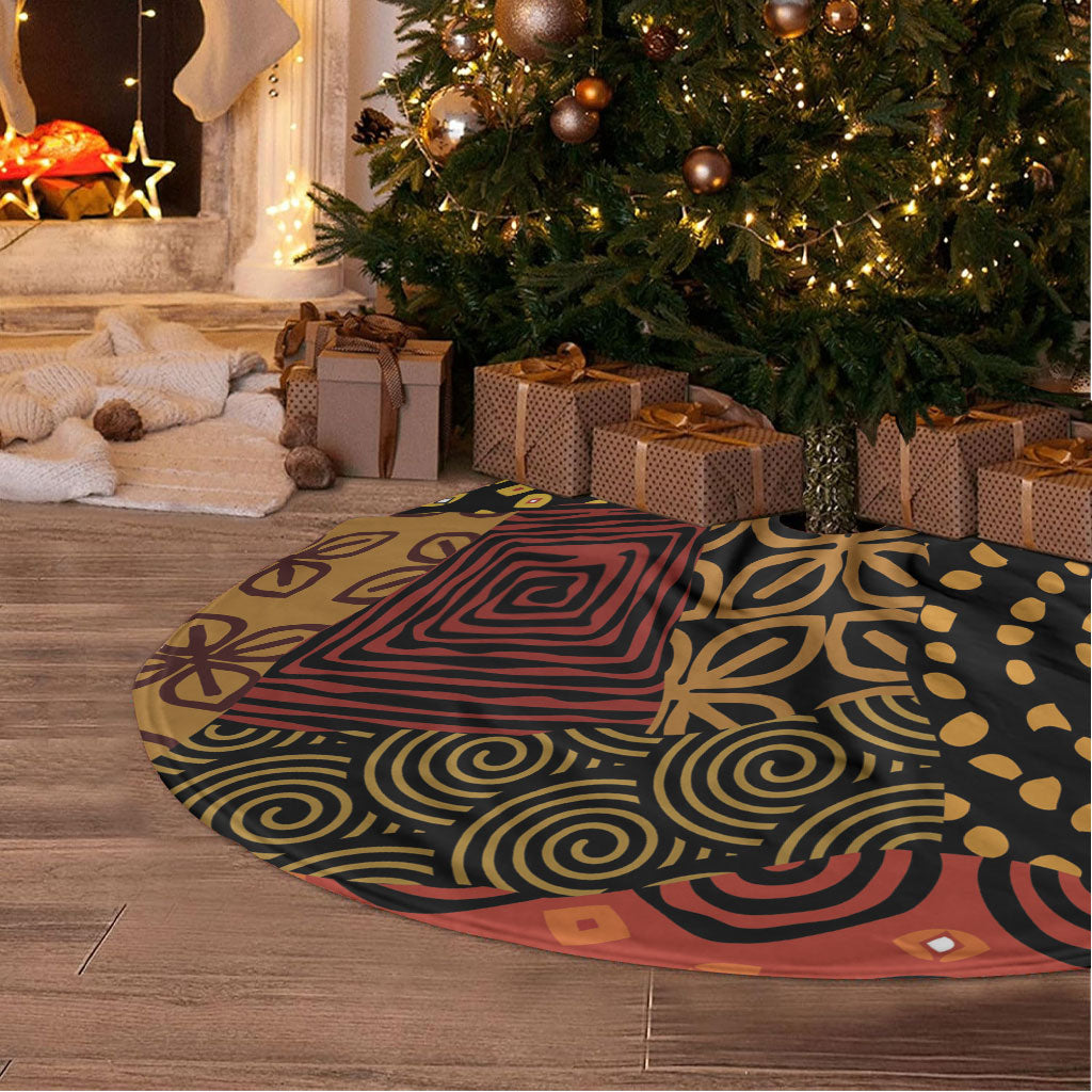 African American Quilt Inspired Tree Skirt Earth Tone African Patchwork Motif