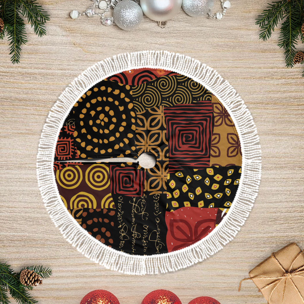 African American Quilt Inspired Tree Skirt Earth Tone African Patchwork Motif