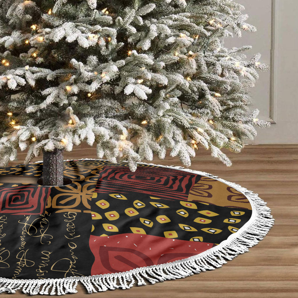 African American Quilt Inspired Tree Skirt Earth Tone African Patchwork Motif