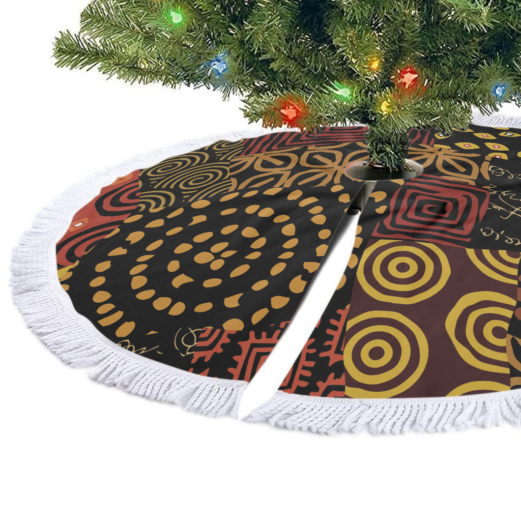 African American Quilt Inspired Tree Skirt Earth Tone African Patchwork Motif