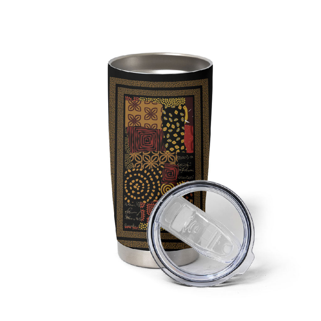 African American Quilt Inspired Tumbler Cup Earth Tone African Patchwork Motif