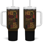 African American Quilt Inspired Tumbler With Handle Earth Tone African Patchwork Motif
