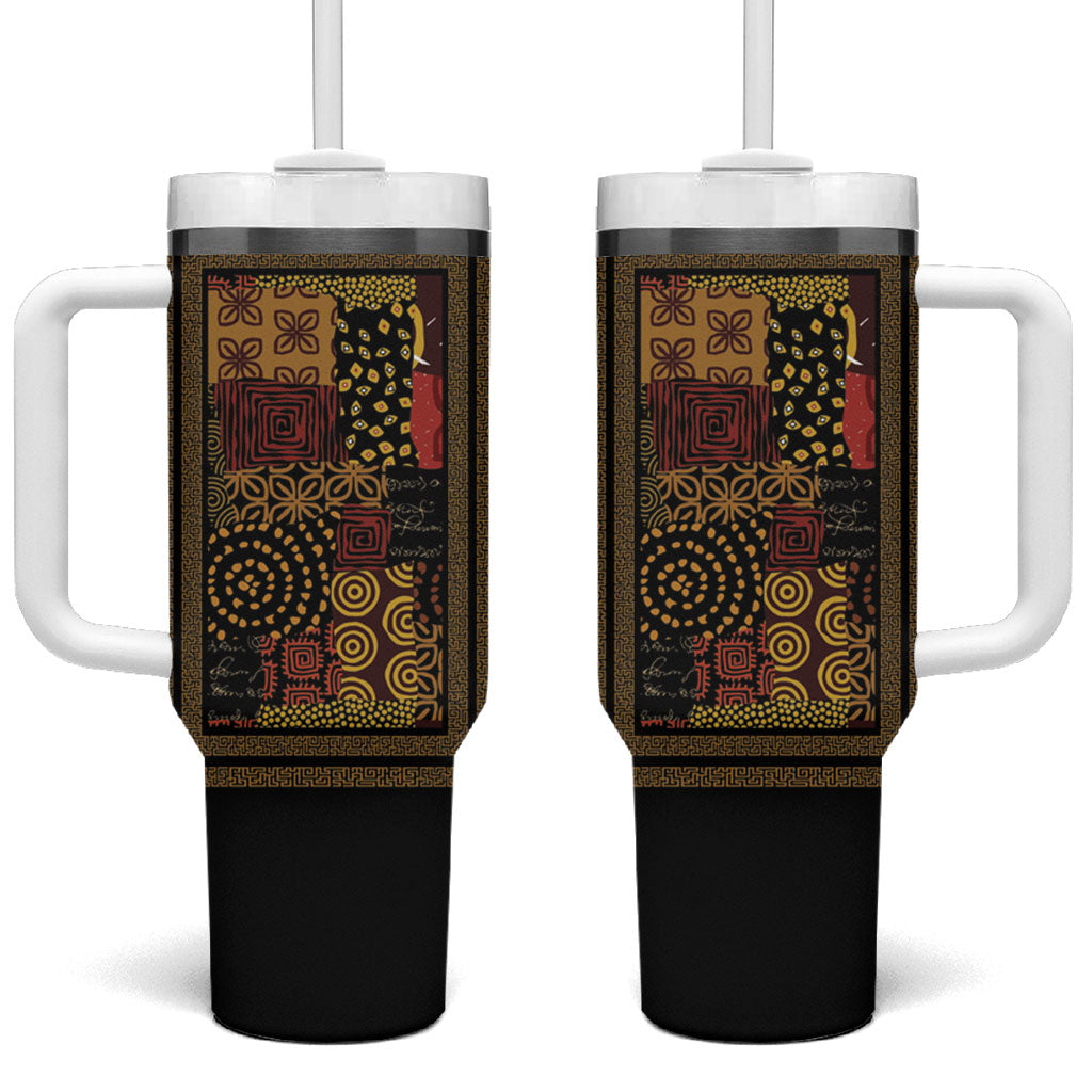 African American Quilt Inspired Tumbler With Handle Earth Tone African Patchwork Motif