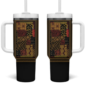 African American Quilt Inspired Tumbler With Handle Earth Tone African Patchwork Motif