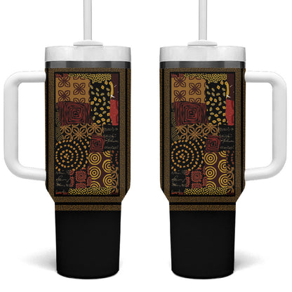 African American Quilt Inspired Tumbler With Handle Earth Tone African Patchwork Motif