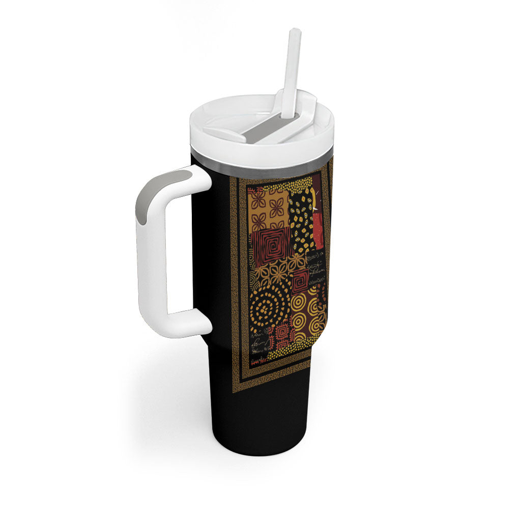 African American Quilt Inspired Tumbler With Handle Earth Tone African Patchwork Motif