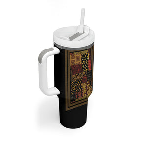 African American Quilt Inspired Tumbler With Handle Earth Tone African Patchwork Motif