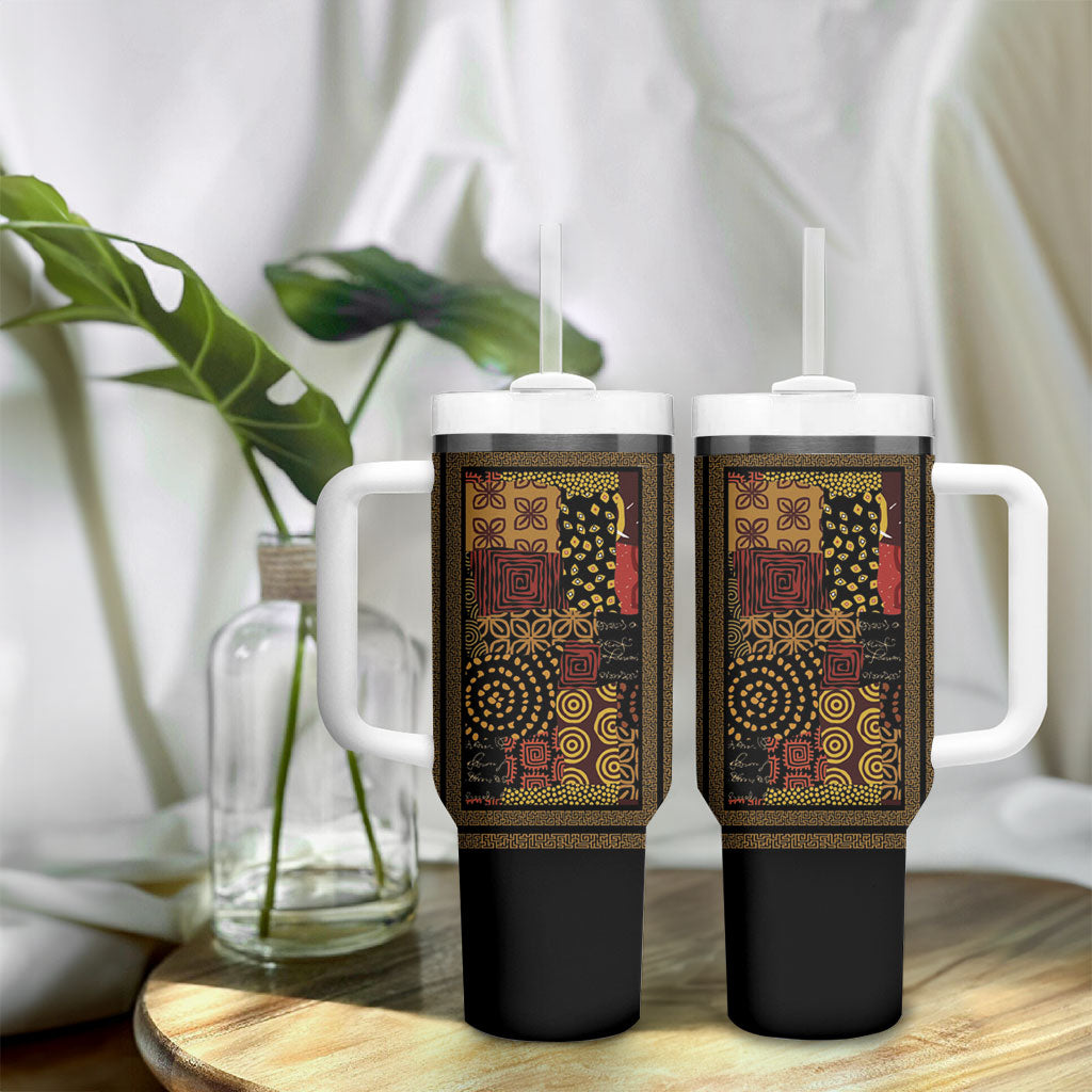 African American Quilt Inspired Tumbler With Handle Earth Tone African Patchwork Motif