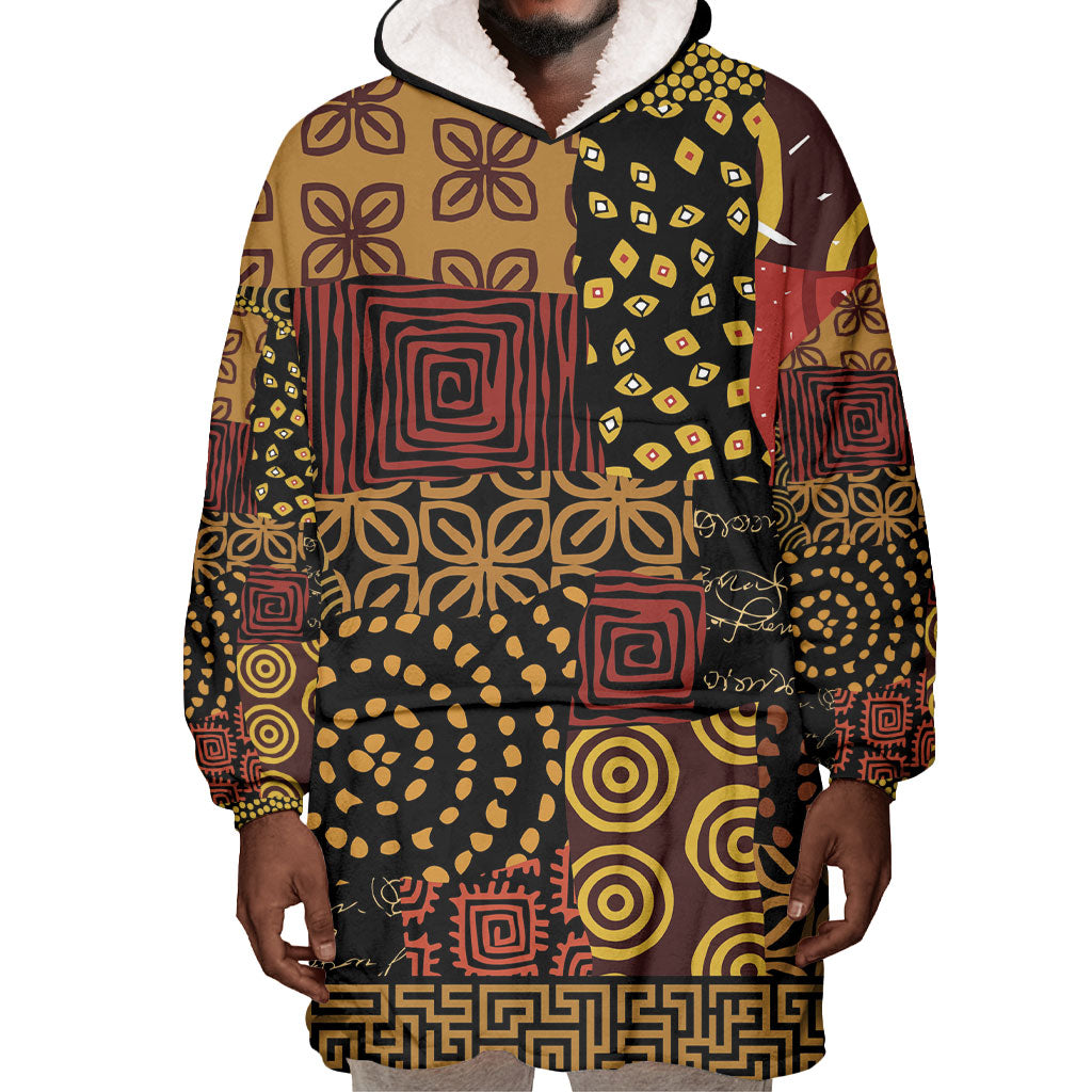 African American Quilt Inspired Wearable Blanket Hoodie Earth Tone African Patchwork Motif