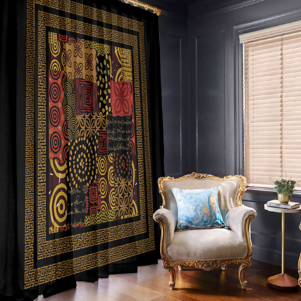 African American Quilt Inspired Window Curtain Earth Tone African Patchwork Motif