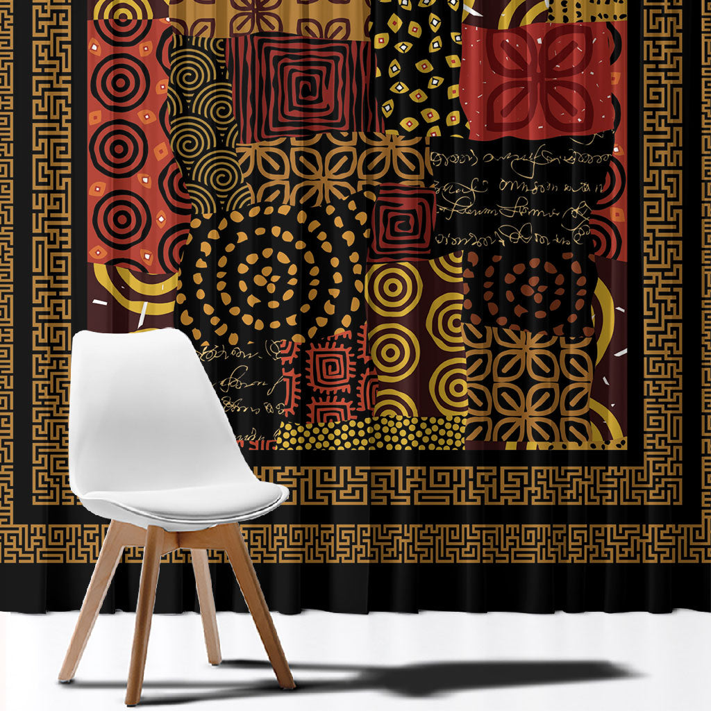 African American Quilt Inspired Window Curtain Earth Tone African Patchwork Motif