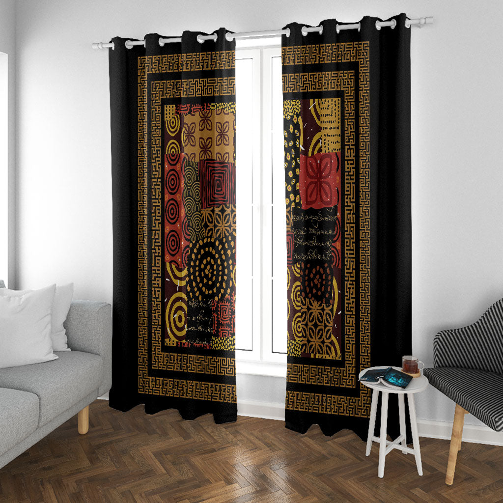 African American Quilt Inspired Window Curtain Earth Tone African Patchwork Motif