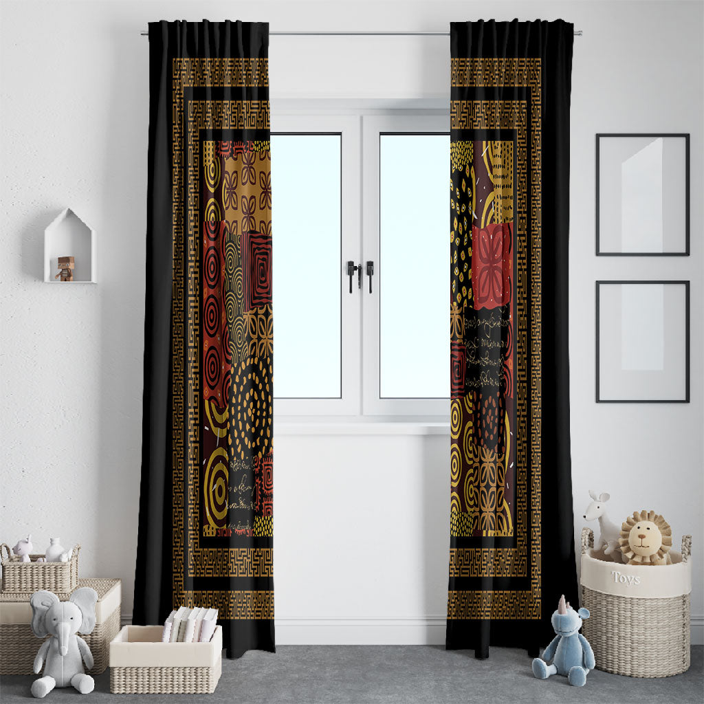 African American Quilt Inspired Window Curtain Earth Tone African Patchwork Motif