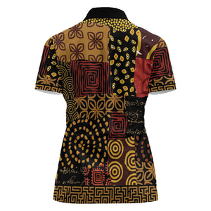 African American Quilt Inspired Women Polo Shirt Earth Tone African Patchwork Motif