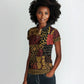 African American Quilt Inspired Women Polo Shirt Earth Tone African Patchwork Motif
