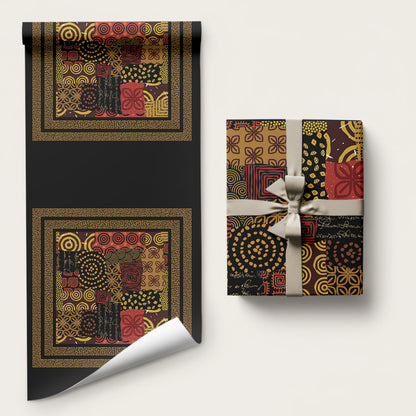 African American Quilt Inspired Wrapping Paper Earth Tone African Patchwork Motif