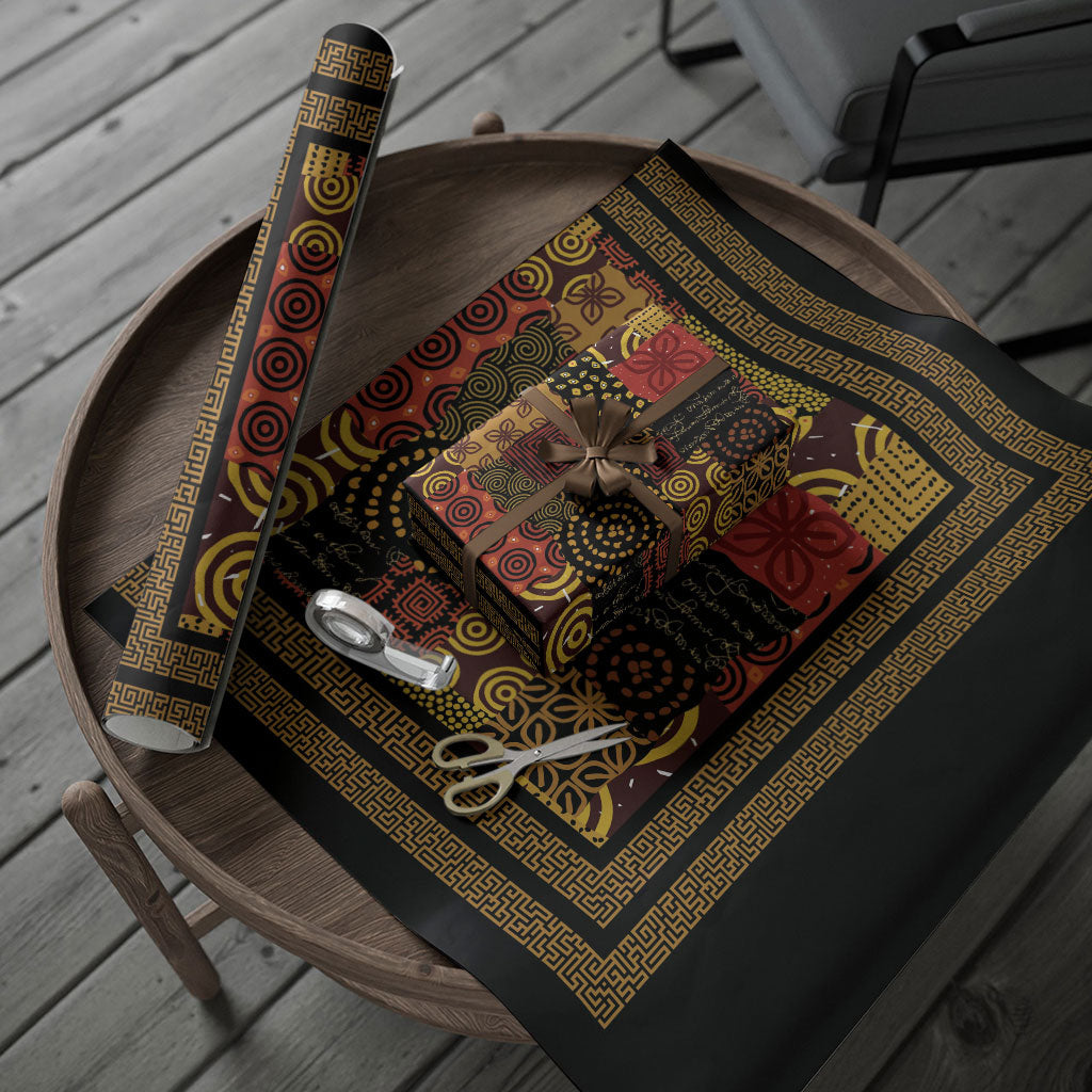 African American Quilt Inspired Wrapping Paper Earth Tone African Patchwork Motif
