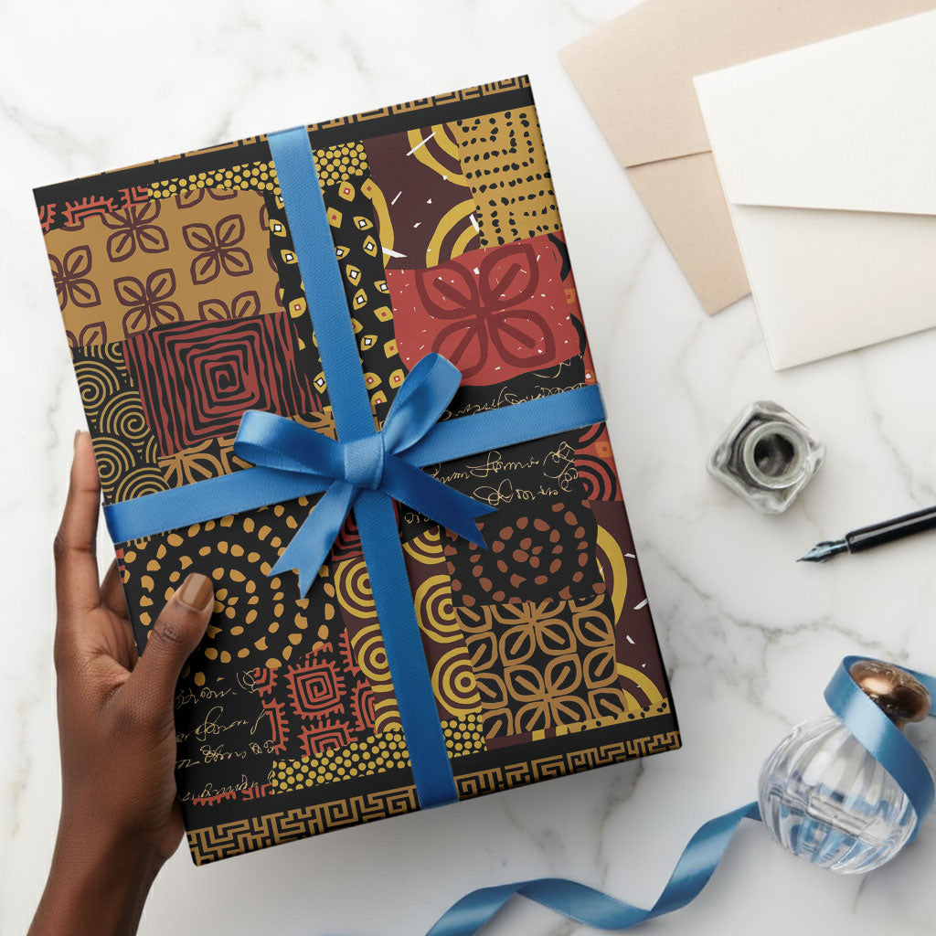 African American Quilt Inspired Wrapping Paper Earth Tone African Patchwork Motif