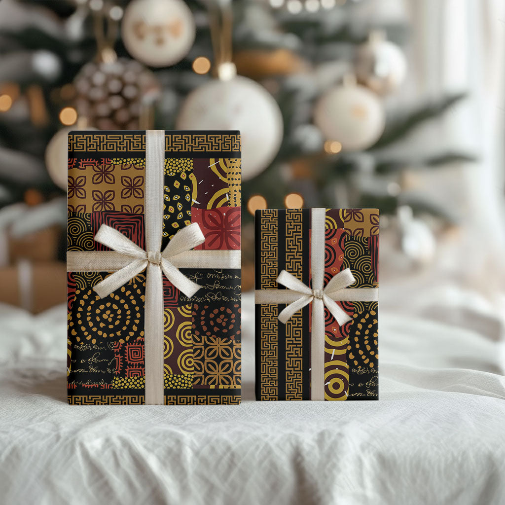 African American Quilt Inspired Wrapping Paper Earth Tone African Patchwork Motif