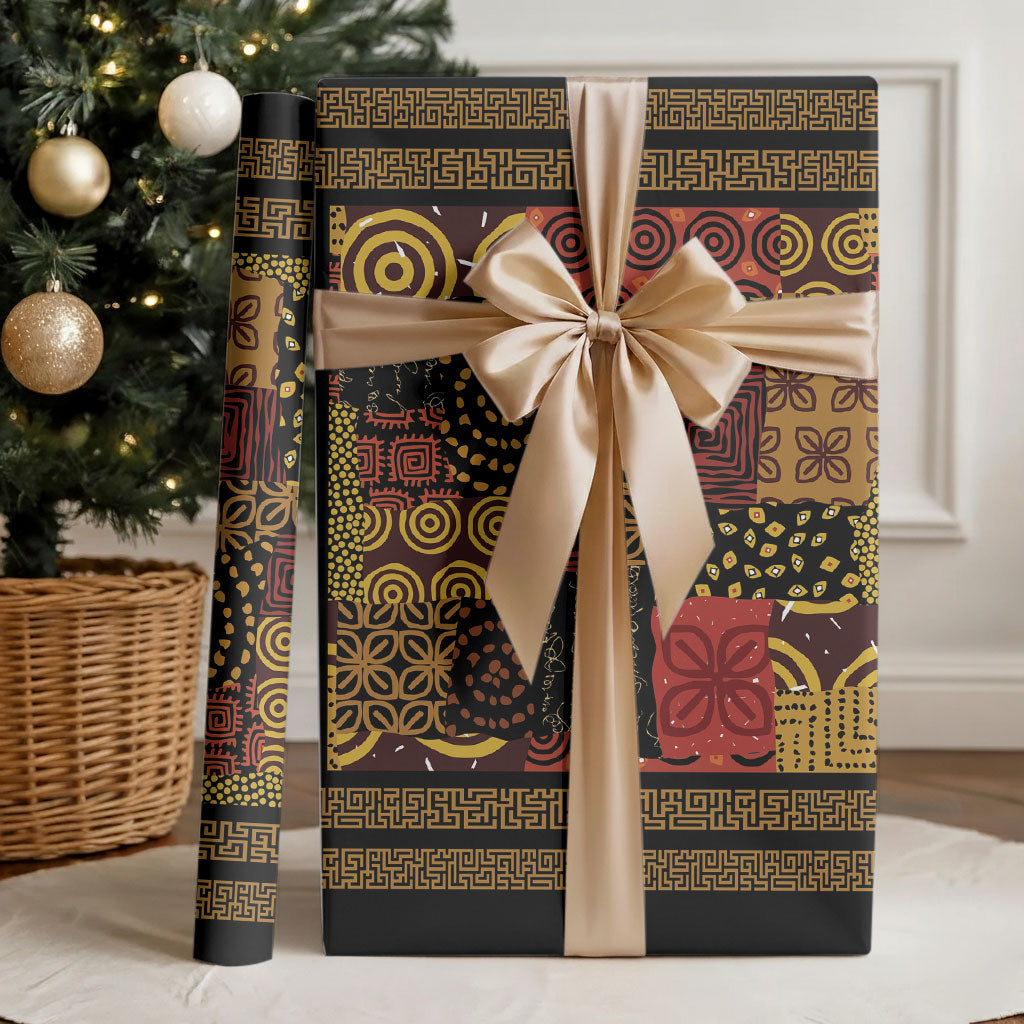African American Quilt Inspired Wrapping Paper Earth Tone African Patchwork Motif