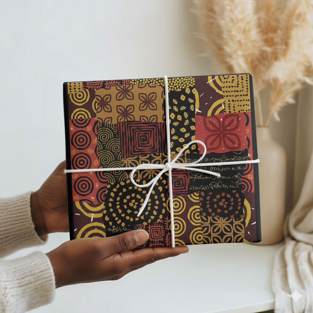 African American Quilt Inspired Wrapping Paper Earth Tone African Patchwork Motif