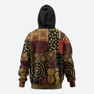 African American Quilt Inspired Zip Hoodie Earth Tone African Patchwork Motif