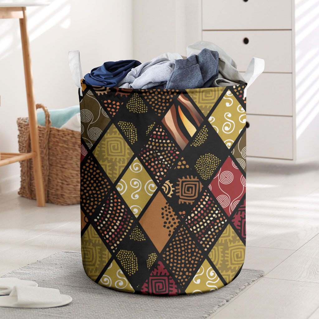 African American Quilt Inspired Laundry Basket Ethnic Bohemian Rhombus Patchwork