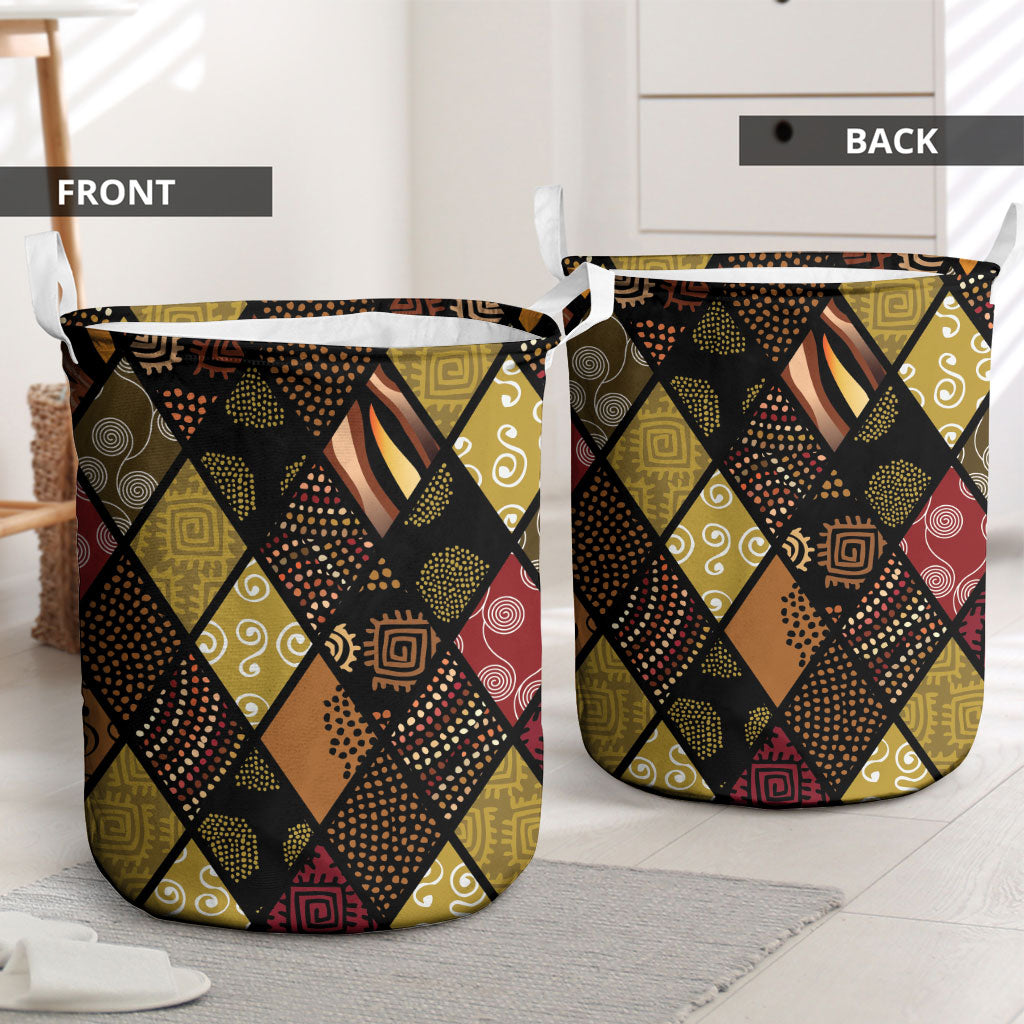 African American Quilt Inspired Laundry Basket Ethnic Bohemian Rhombus Patchwork