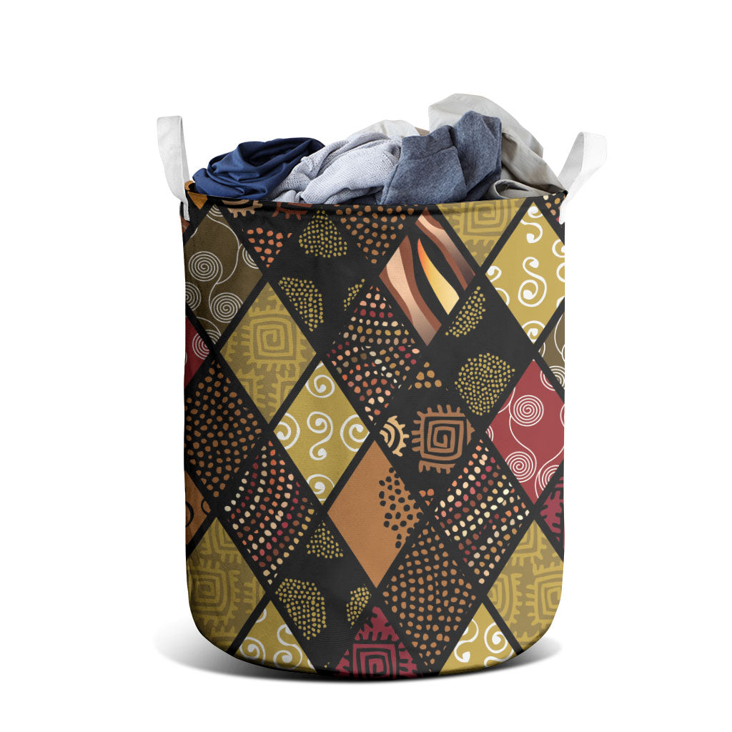 African American Quilt Inspired Laundry Basket Ethnic Bohemian Rhombus Patchwork