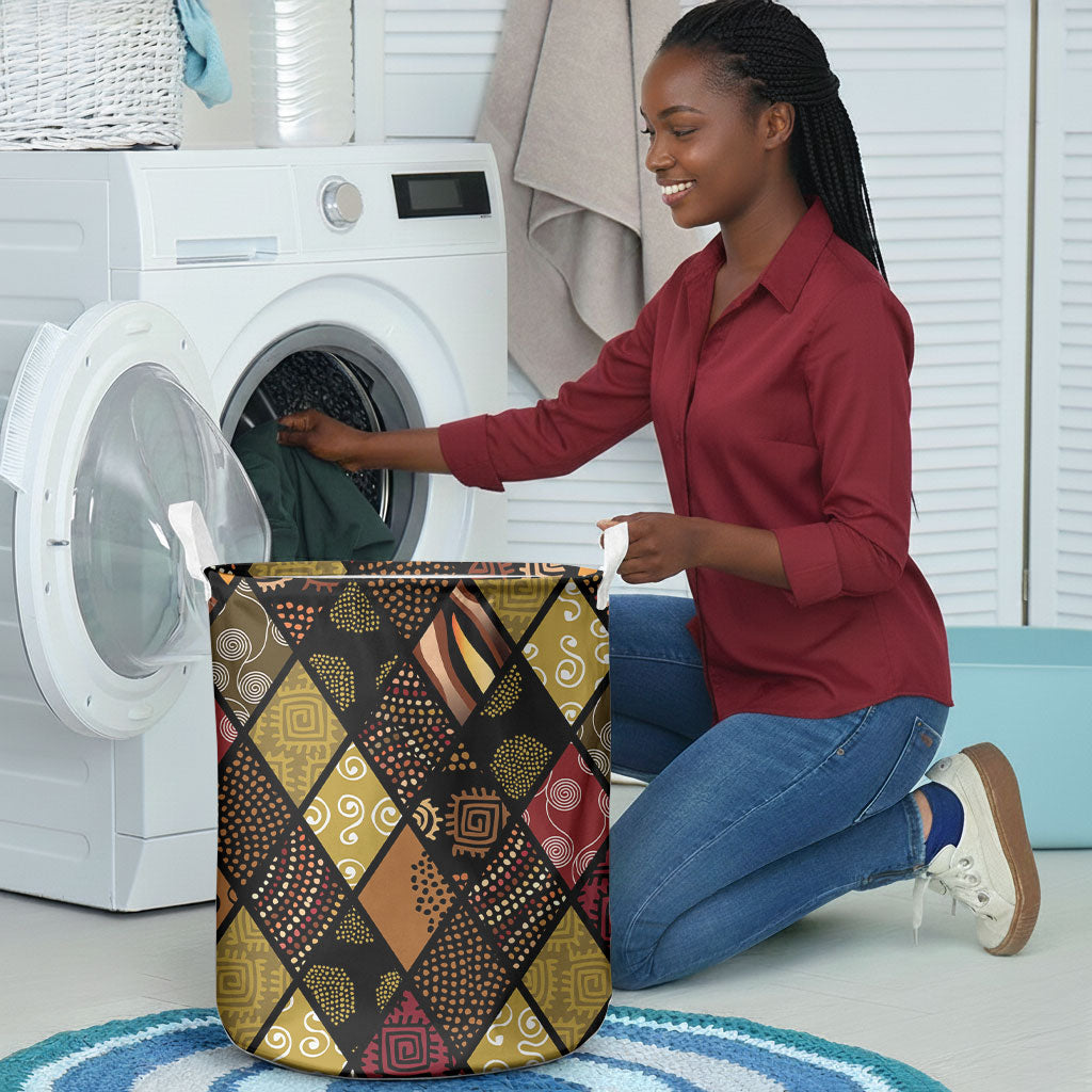 African American Quilt Inspired Laundry Basket Ethnic Bohemian Rhombus Patchwork