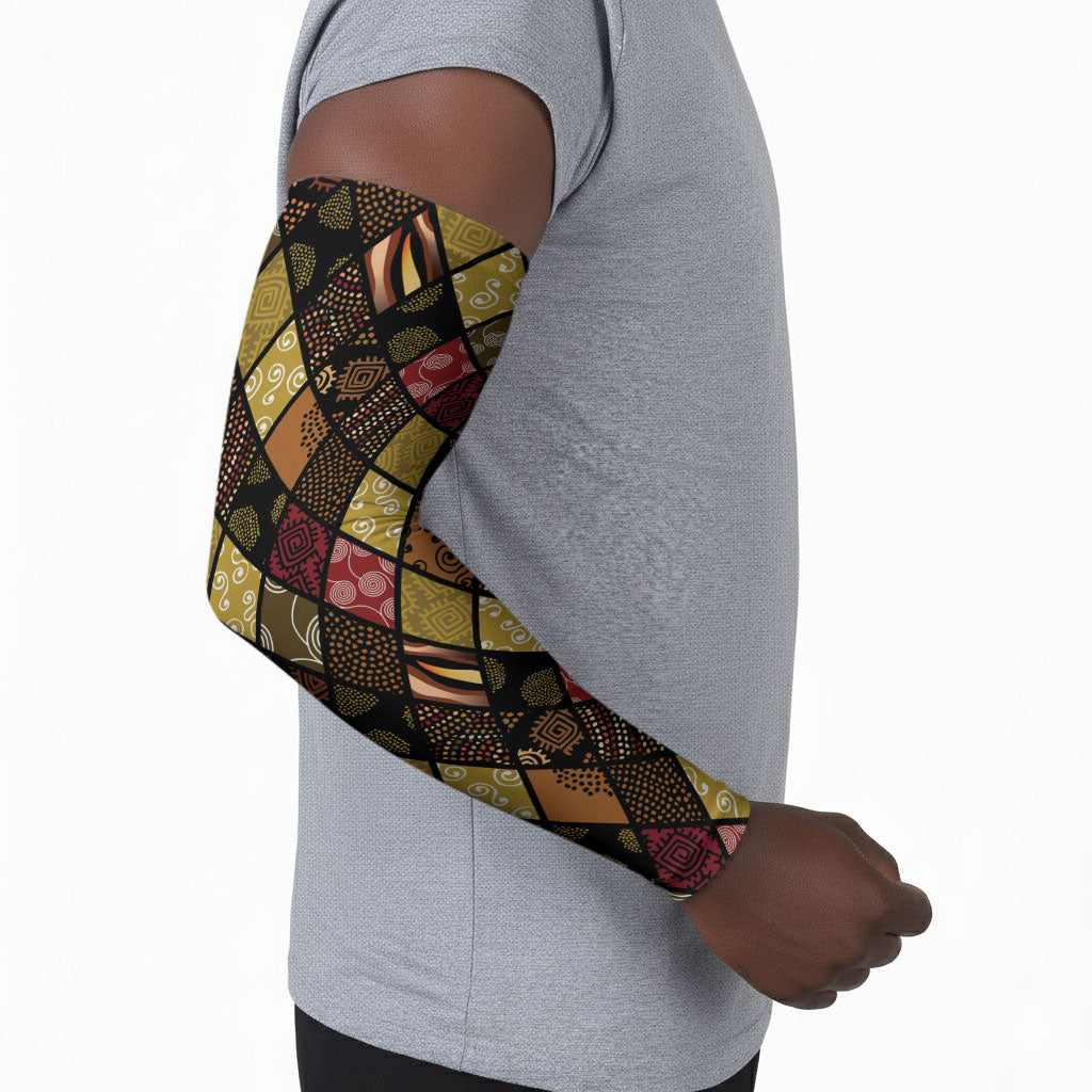 African American Quilt Inspired Arm Sleeves Ethnic Bohemian Rhombus Patchwork