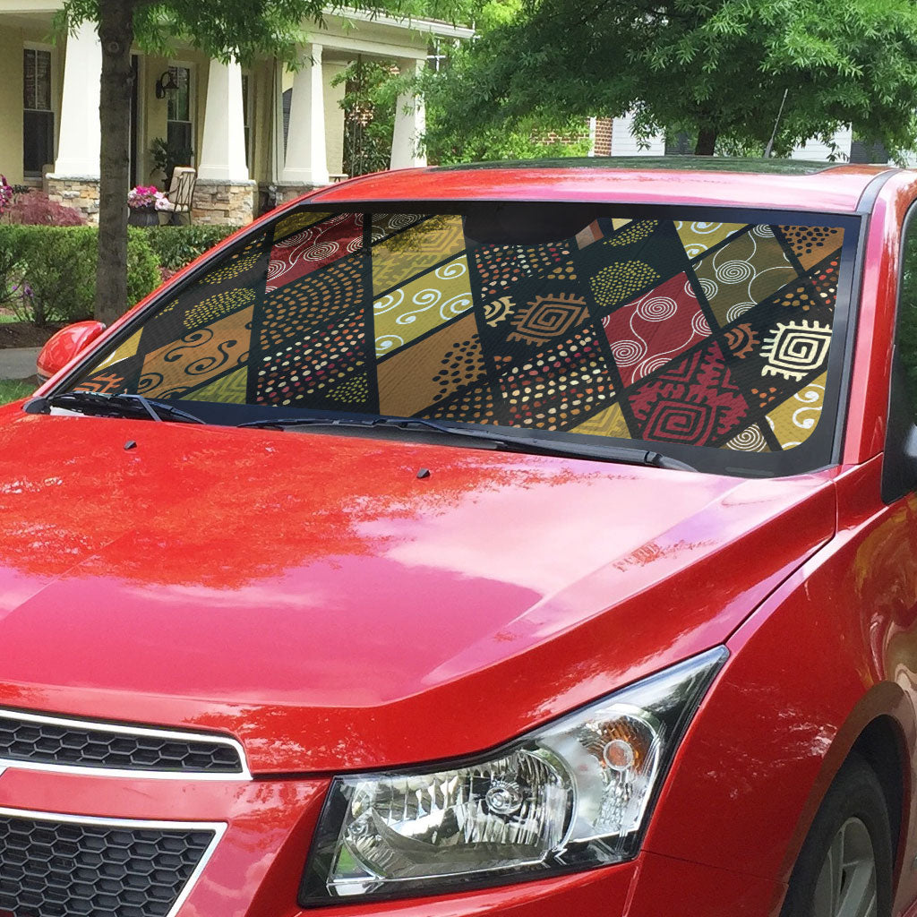 African American Quilt Inspired Auto Sun Shade Ethnic Bohemian Rhombus Patchwork