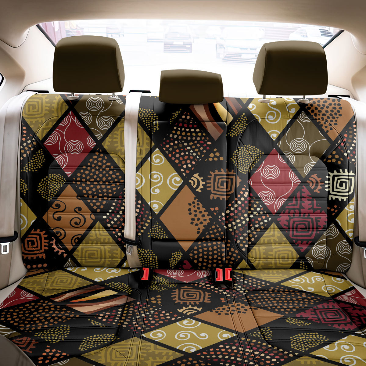 African American Quilt Inspired Back Car Seat Cover Ethnic Bohemian Rhombus Patchwork